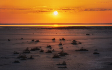 Fantastic sunset near the salt lake Elton