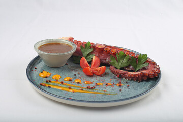 octopus side dish white background photo