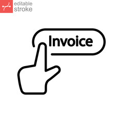 Pay invoice hand click line icon. Pay Per Click, need payment invoice button. Paying bill online financial check touch gesture Editable stroke. Vector illustration. Design on white background. EPS 10