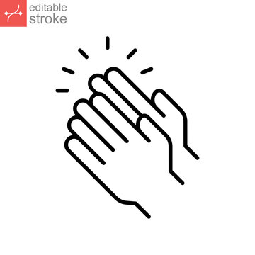 Applause glyph icon. Clapping Hands Cheers. Celebration hand gesture. Audience slam. Applauding or ovation applause gesture. Editable stroke. Vector illustration. Design on white background. EPS 10