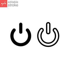 Shut down sign, power button, circle, close, computer line icon. Start electrical switch. On off symbol outline pictogram. Editable stroke Vector illustration. Design on white background EPS 10