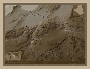 Mascara, Algeria. Sepia. Labelled points of cities