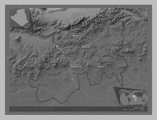 Medea, Algeria. Grayscale. Labelled points of cities