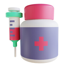 Obraz premium 3D illustration syringe and medicine bottle suitable for medical