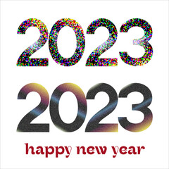 2023  Happy New Year congrats. Stained glass art. Abstract isolated graphic design template. Creative colorful decoration. 2023 digital creative synthesis 