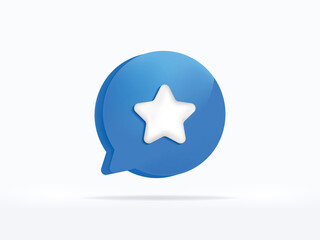 Blue notification favourite or star vote rating icon attention sms sign and internet message illustration isolated on white background with web communication symbol element. 3D rendering. 