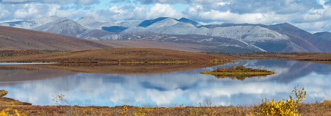 Yukon in Canada, wild landscape in autumn of the Tombstone park
