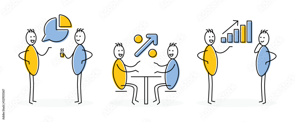 Poster people characters discuss business data analysis vector. business consulting concept.