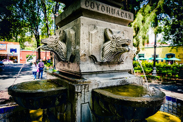 Coyotes Water Fountain Coyoacan Mexico City Pigeon Drinking Water Centenary Garden CDMX Historic...