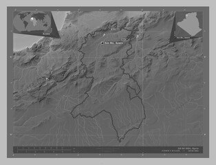 Sidi Bel Abbes, Algeria. Grayscale. Labelled points of cities