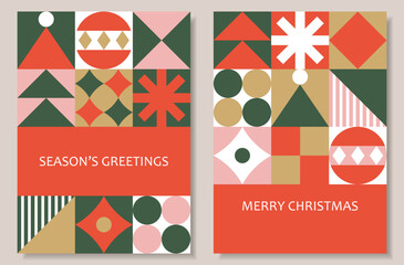 Set of geometric tile Christmas background designs. Applicable to greeting card, poster, flyer, web banner, etc.