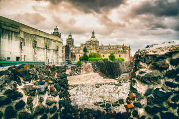 Historical UNESCO World Heritage Aztec Templo Mayor Archaeological Mexico City