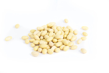 Peruvian Canary Beans Isolated on White Background in Side View with Scattered Beans
