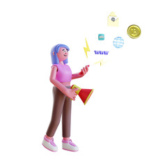 3d character person doing digital marketing