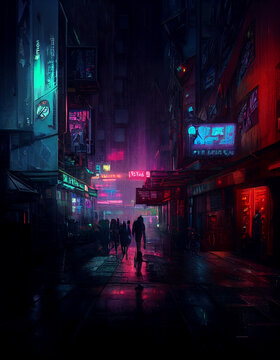 cyberpunk steampunk style street in night