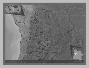 Cuanza Sul, Angola. Grayscale. Labelled points of cities