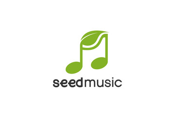 Seed music clef logo design icon tone key note symbol nature green leaf