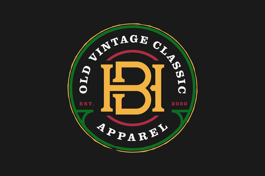 Old vintage classic logo design apparel clothing label emblem rounded shape icon symbol