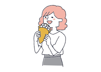 クレープを食べる女性　美味しそうにスイーツを食べている人々