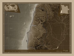 Namibe, Angola. Sepia. Labelled points of cities