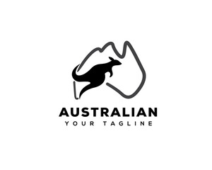 kangaroo jump map australia background line art logo symbol design template illustration inspiration