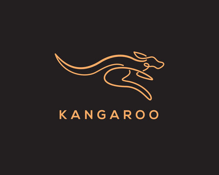 line art kangaroo jump black background logo symbol design template illustration inspiration