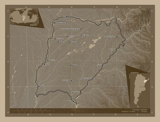 Corrientes, Argentina. Sepia. Labelled points of cities