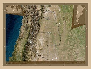 Mendoza, Argentina. Low-res satellite. Labelled points of cities