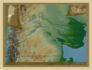 Rio Negro, Argentina. Physical. Labelled points of cities