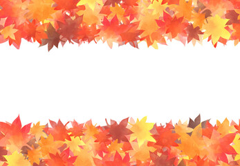 積もったもみじの葉の上下フレーム（ヨコ）