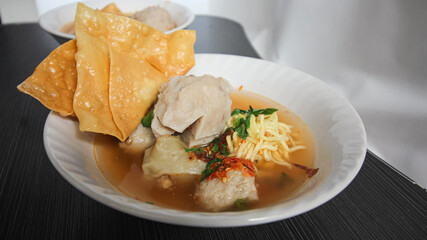 Bakso. Indonesian beef meatball served with noodles and tofu