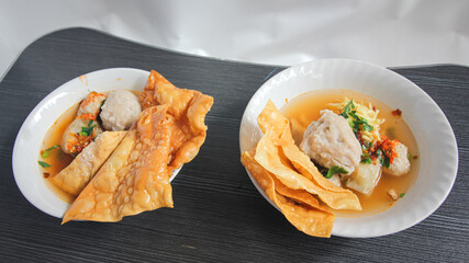 Bakso. Indonesian beef meatball served with noodles and tofu