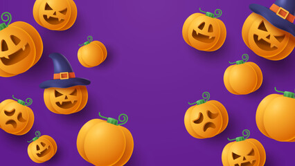 Halloween Sale Banner With Scary Element Background. Vector 3D Illustration