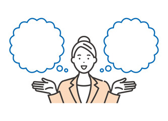 比較して提案する若いビジネスウーマン　空白の吹き出し