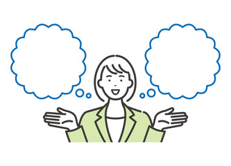 比較して提案する若いビジネスウーマン　空白の吹き出し