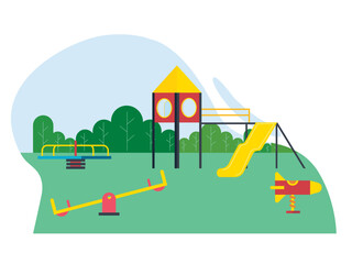 Kids playground exciting. Playground equipment names. SVG vector illustration.