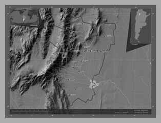 Tucuman, Argentina. Bilevel. Labelled points of cities