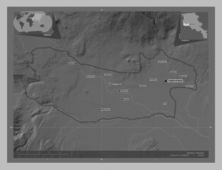 Armavir, Armenia. Grayscale. Labelled points of cities