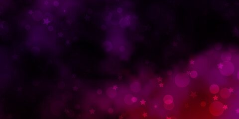 Dark Purple, Pink vector pattern with circles, stars.