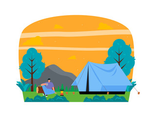 A man get the wood to build a campfire. Tips to make safe for campfire. PNG illustration