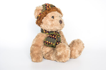 Teddy bear doll on white background.