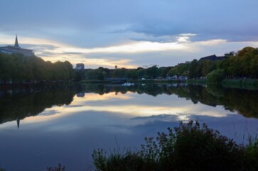sunset at urban lake in Kiel