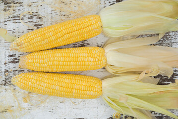Yellow Sweet corn on wood  background , Yellow Corn, sweet corn, healthy organic food, bio nutrition