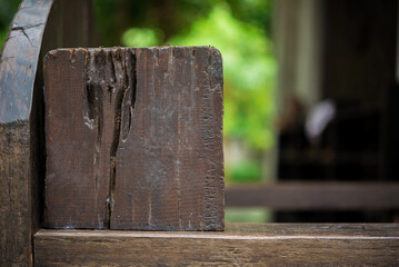 A Blank wooden sign for filling word in park background