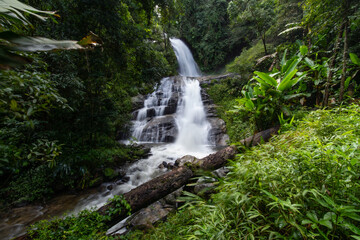 Huaysailuang waterfall in Doiintanon of Chaingmai, Thailand in local natural travel in raniy season of Thailand.