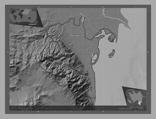 Lankaran, Azerbaijan. Bilevel. Labelled points of cities © Yarr65