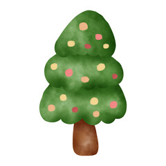 Fancy watercolor  christmas tree isolated on white