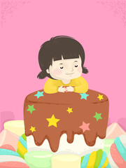 Kid Girl Marshmallows Illustration