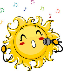 Mascot Sun Sing Mic Music Notes Illustration
