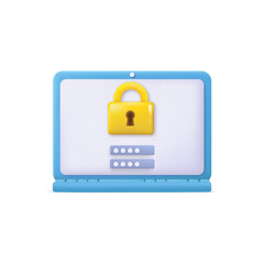 3d locked computer screen with lock. 